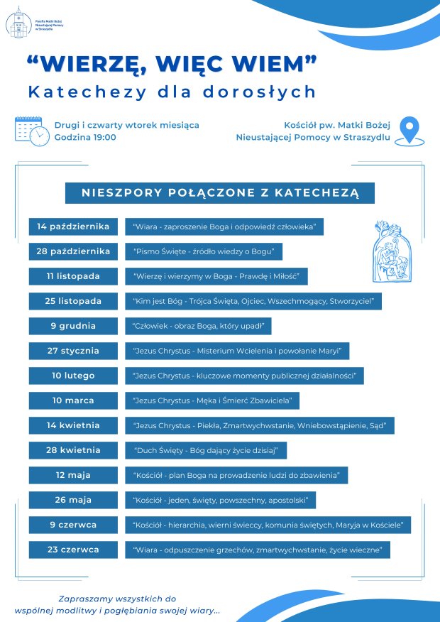 Plakat zapraszający na katechezy dla dorosłych