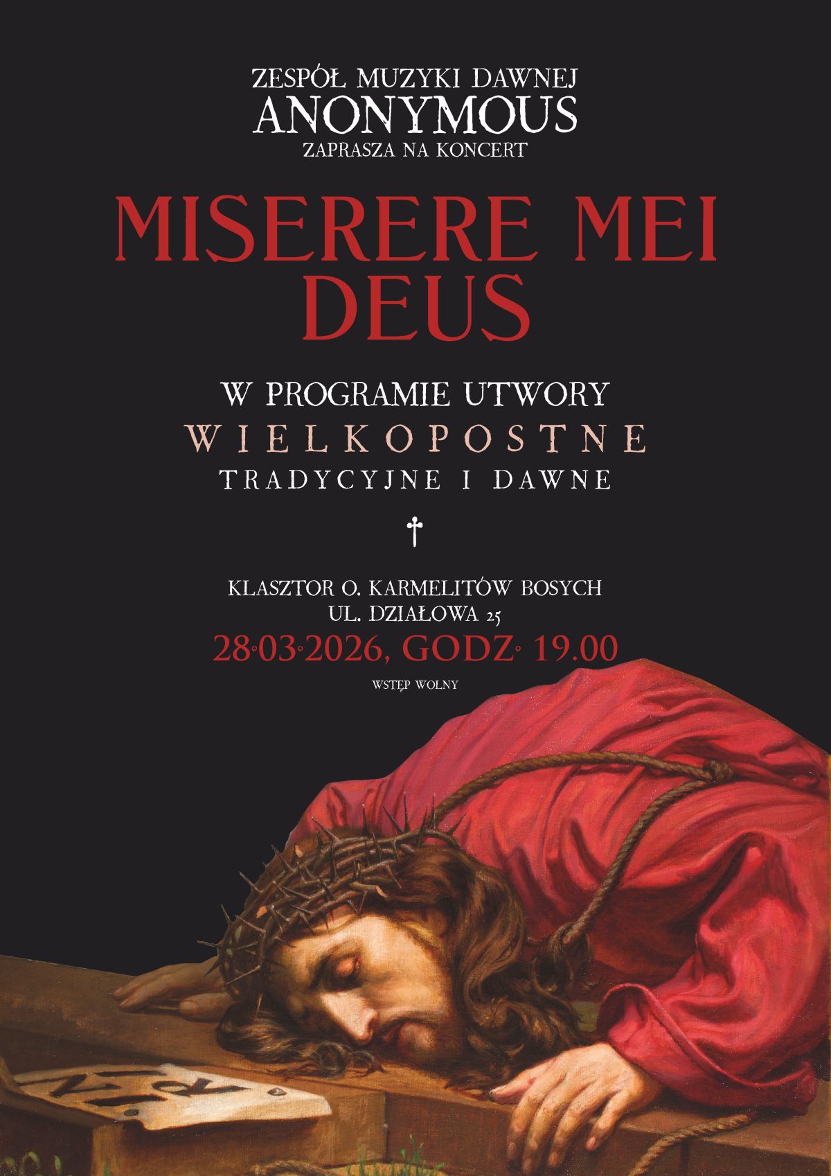 Koncert Anonymous 19.03.2026, godz 19.00 Sanktuarium Św. Józefa, Poznań ul Działowa 25, wstęp wolny