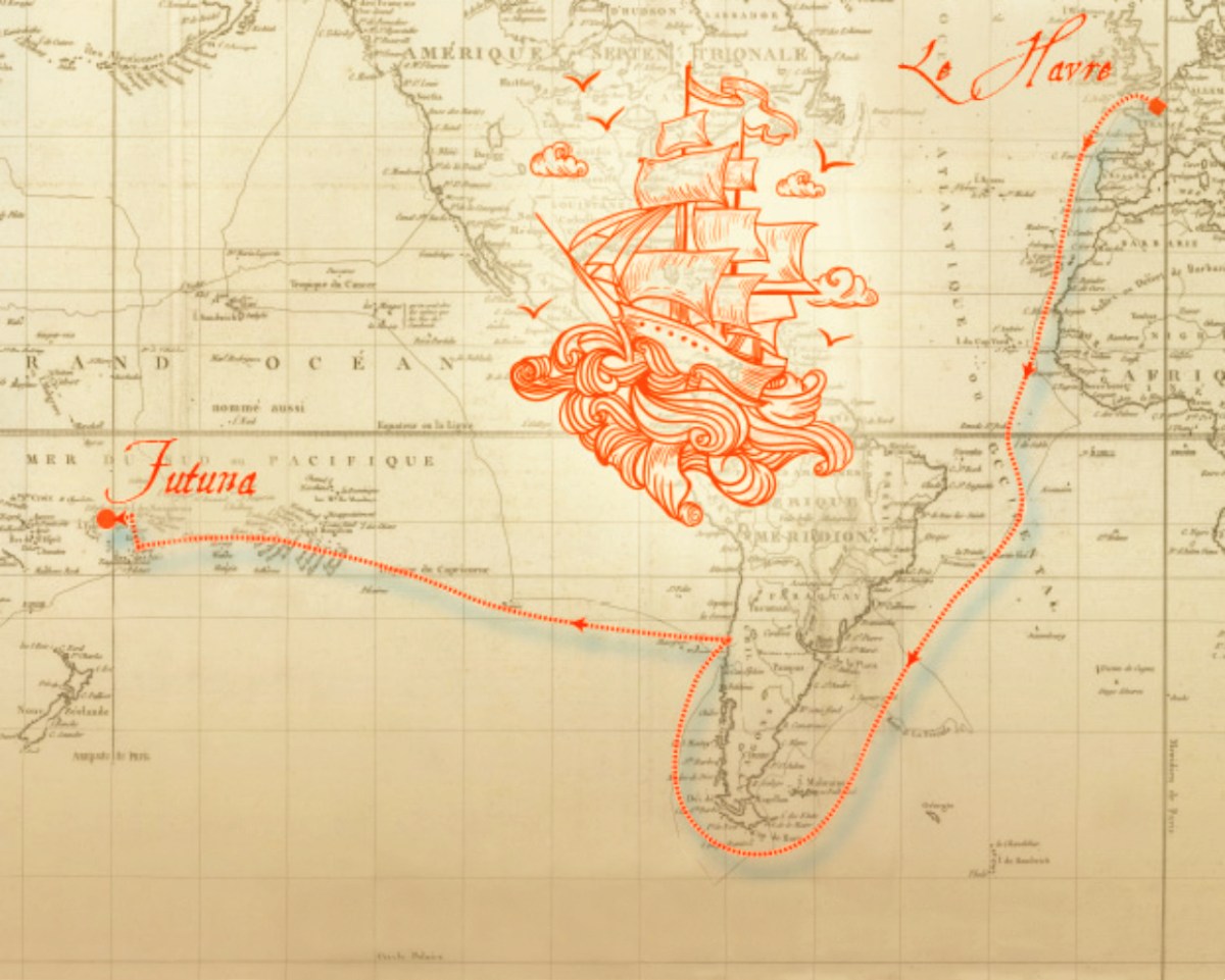 Mapa podróży Pierre’a Chanel w latach 1836 i 1837 .