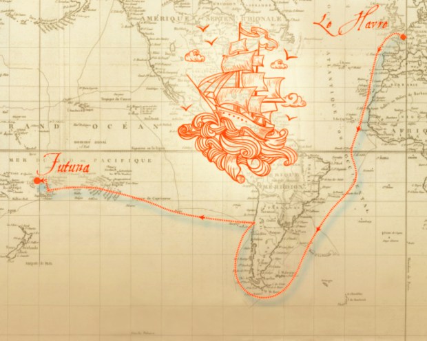 Mapa podróży Pierre’a Chanel w latach 1836 i 1837 .